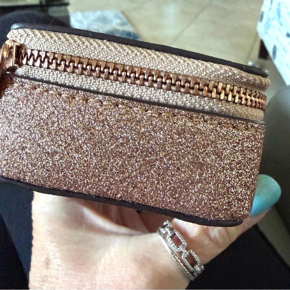 Michael Kors Shimmering Glitter Gold travel pill medication or jewelry case NEW!